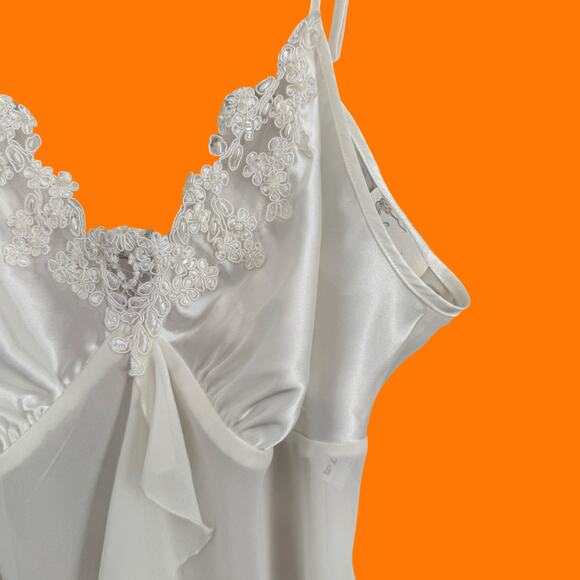 00's vintage white satin chiffon y2k bridal wedding lingerie slip dress MEDIUM - Picture 8 of 12